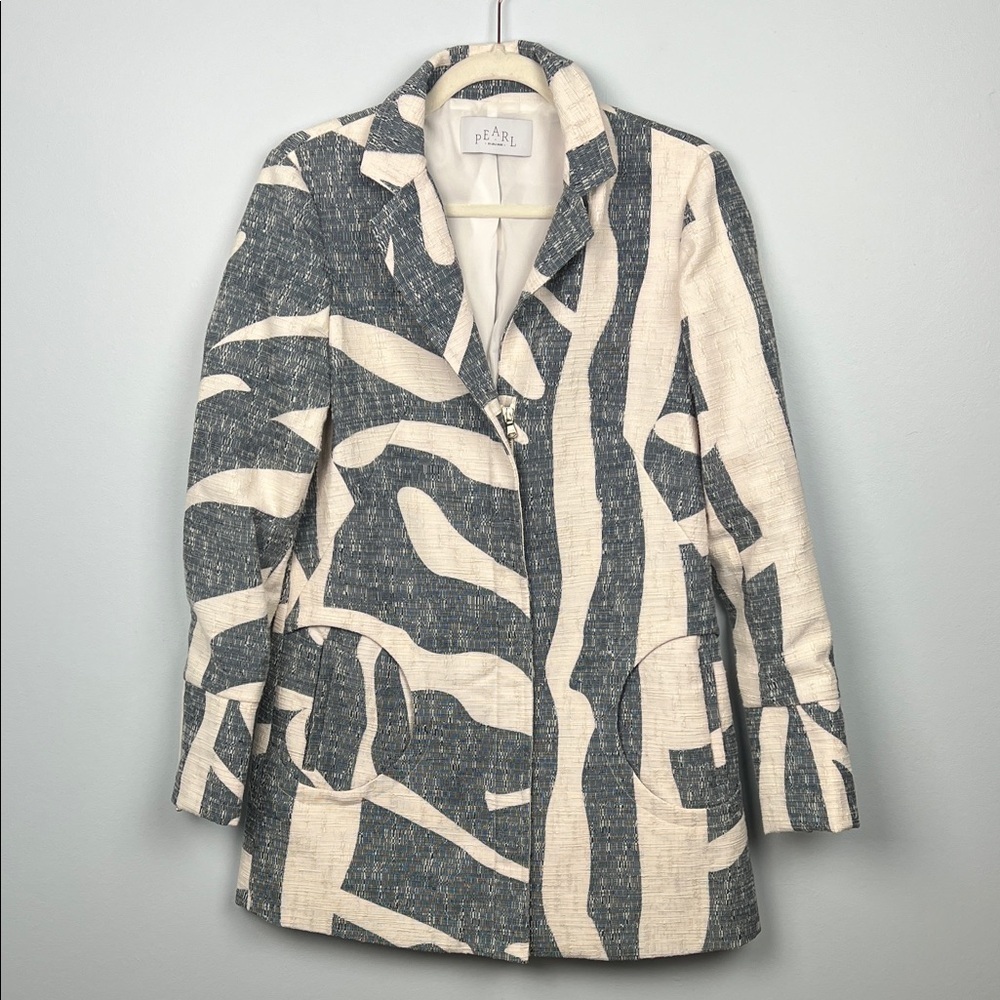 Pearl by Lela Rose abstract zip up animal print jacket size 6